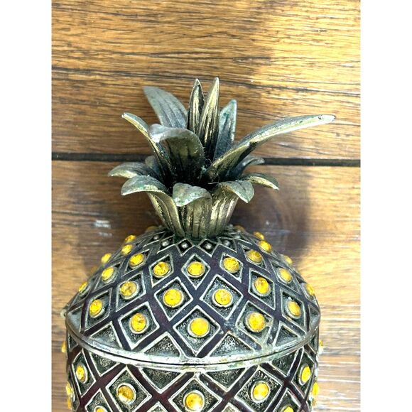 Jeweled Pineapple Magnetized Hinged-Top Trinket Holder, Magnetic - Picture 2 of 6